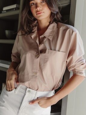 Jenni Kayne Boyfriend Shirt in Pink Rose Mauve Size Medium